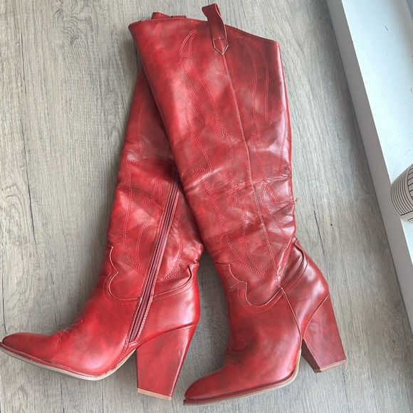 Tall Red Cowboy Style Boots - Picture 1 of 2